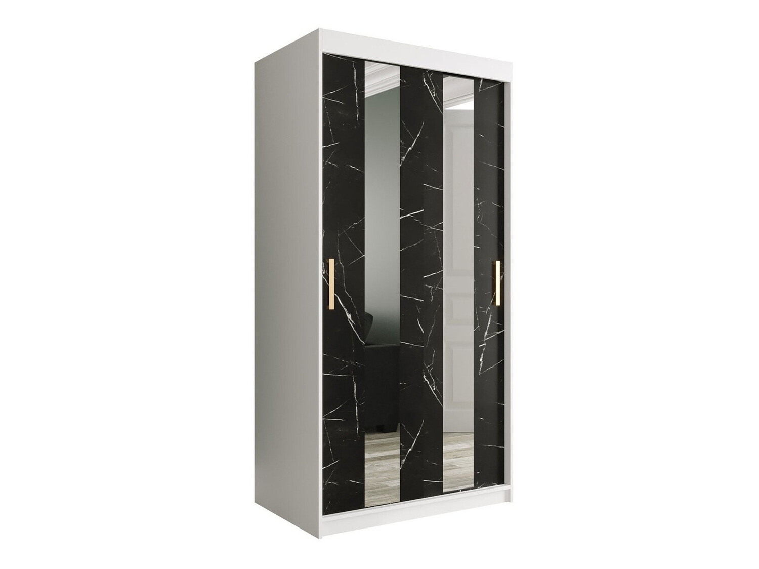 Kledingkast Hartford 240 (Mat wit + Zwart marmer)