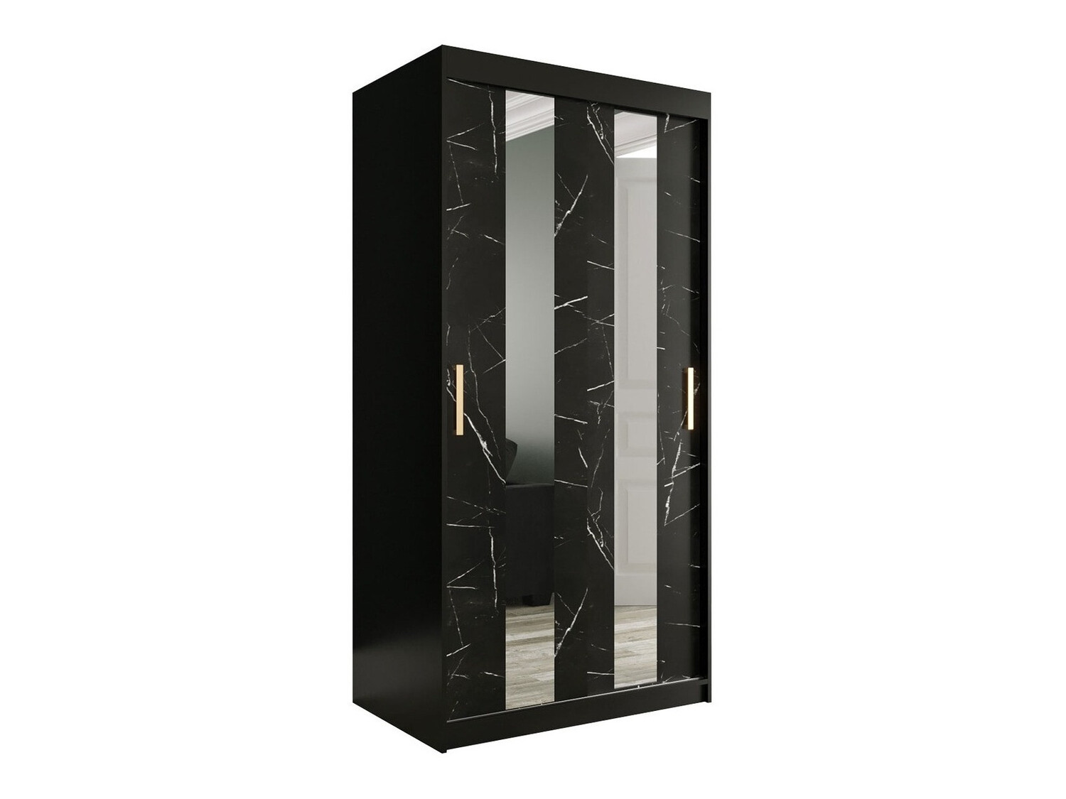 Kledingkast Hartford 240 (Matzwart + Zwart marmer)