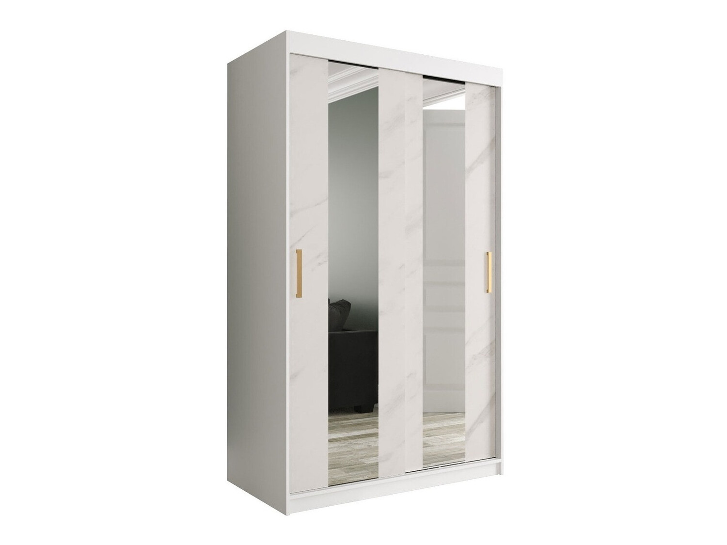 Kledingkast Hartford 241 (Mat wit + Wit marmer)