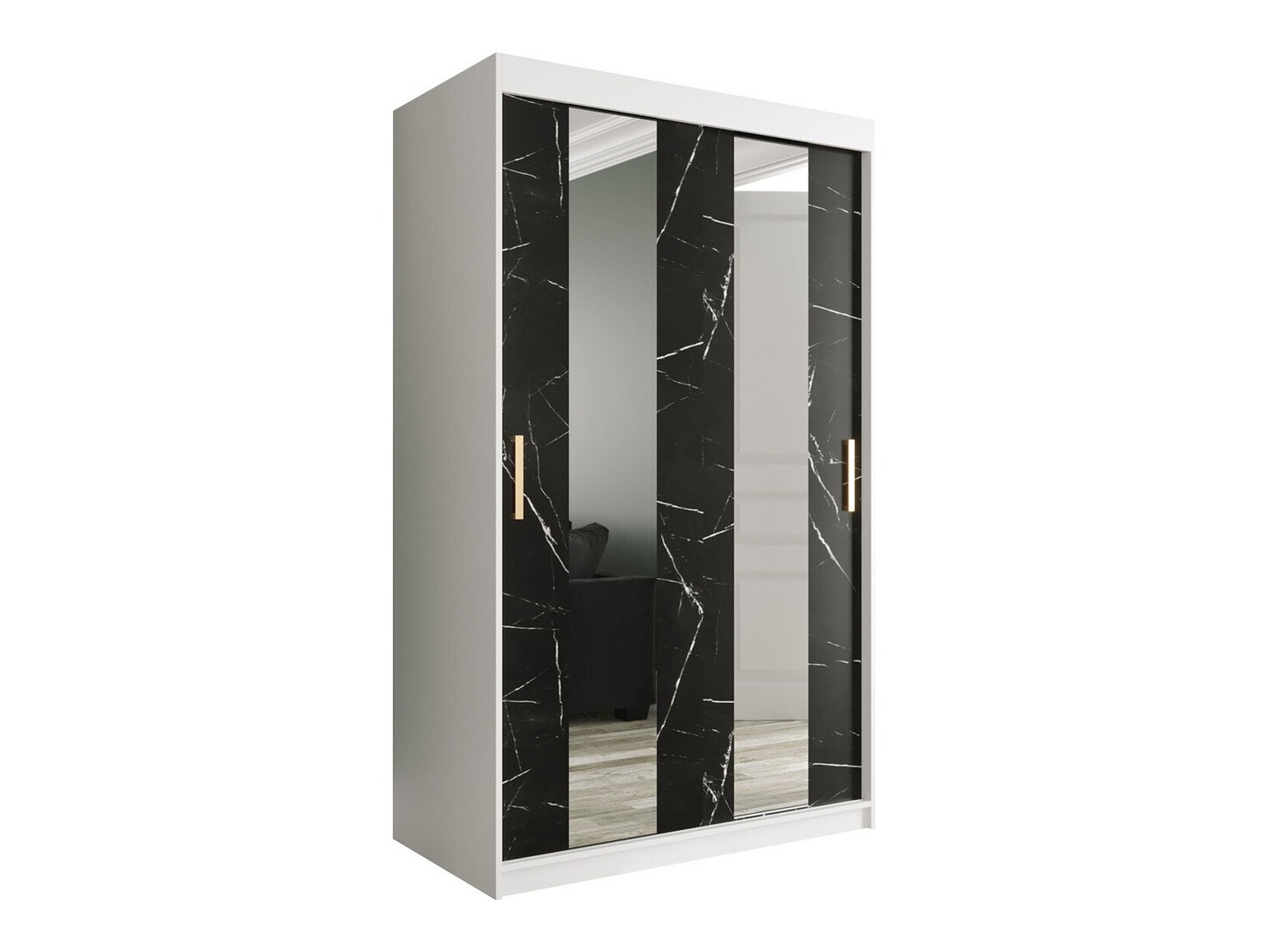 Kledingkast Hartford 241 (Mat wit + Zwart marmer)