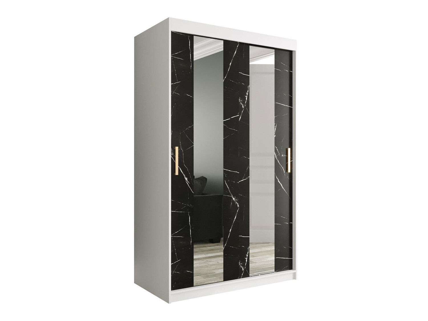 Kledingkast Hartford 241 (Mat wit + Zwart marmer)