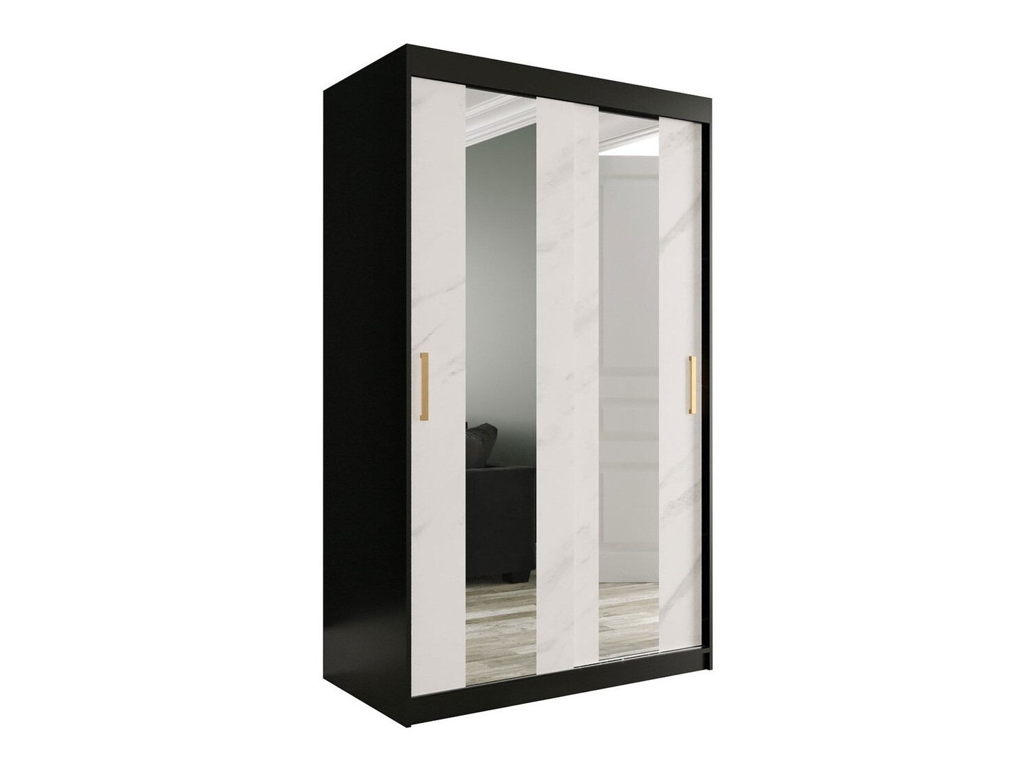 Kledingkast Hartford 241 (Matzwart + Wit marmer)