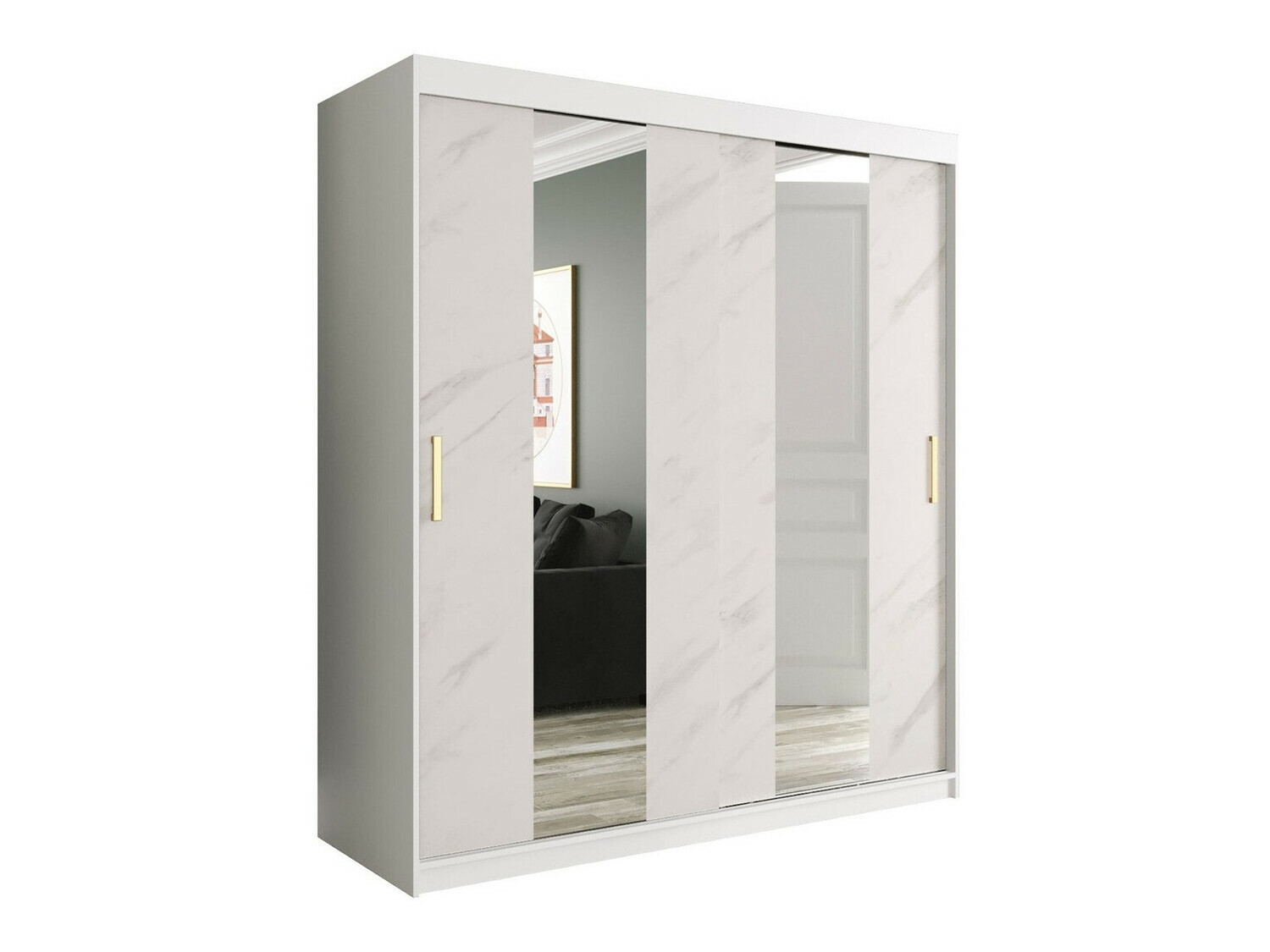 Kledingkast Hartford 243 (Mat wit + Wit marmer)