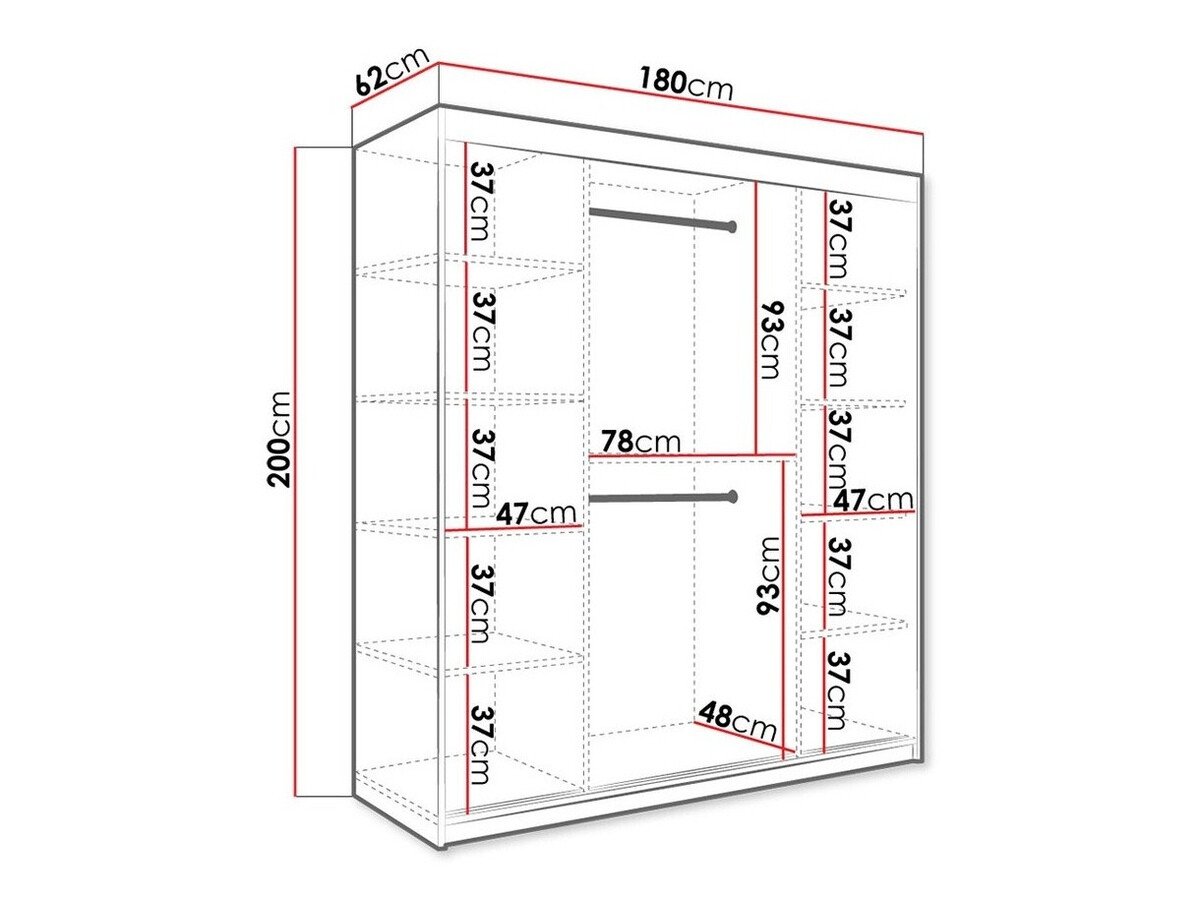 Kledingkast Hartford 243 (Mat wit + Zwart marmer)
