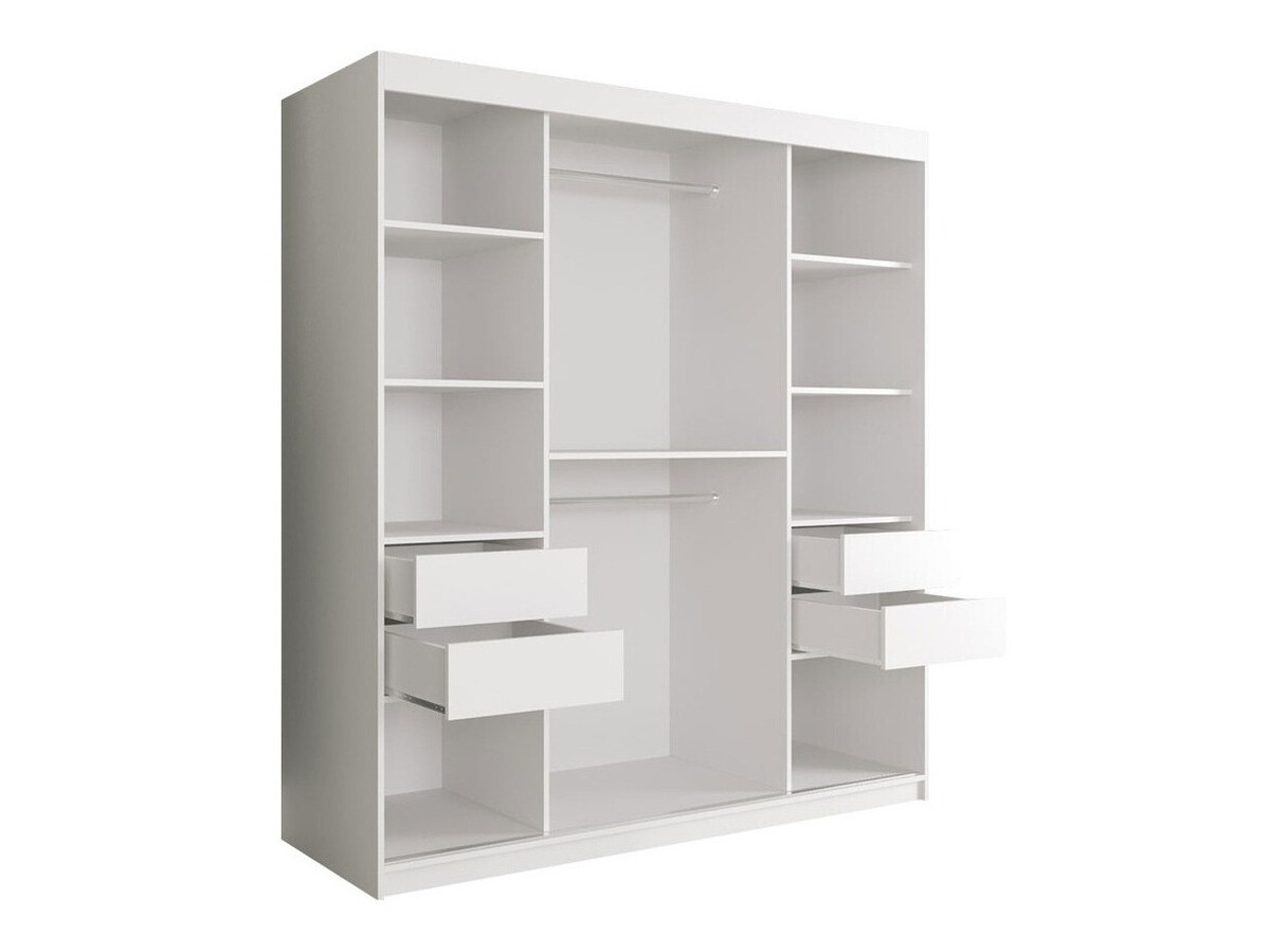 Kledingkast Hartford 243 (Mat wit + Zwart marmer)