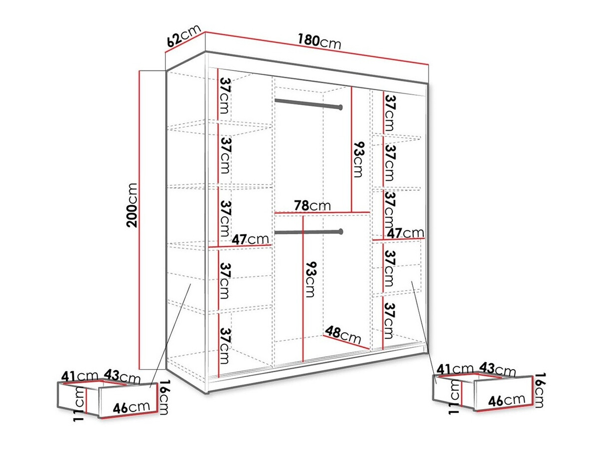 Kledingkast Hartford 243 (Matzwart + Wit marmer)