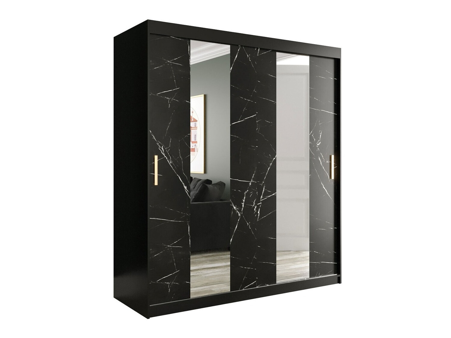 Kledingkast Hartford 243 (Matzwart + Zwart marmer)
