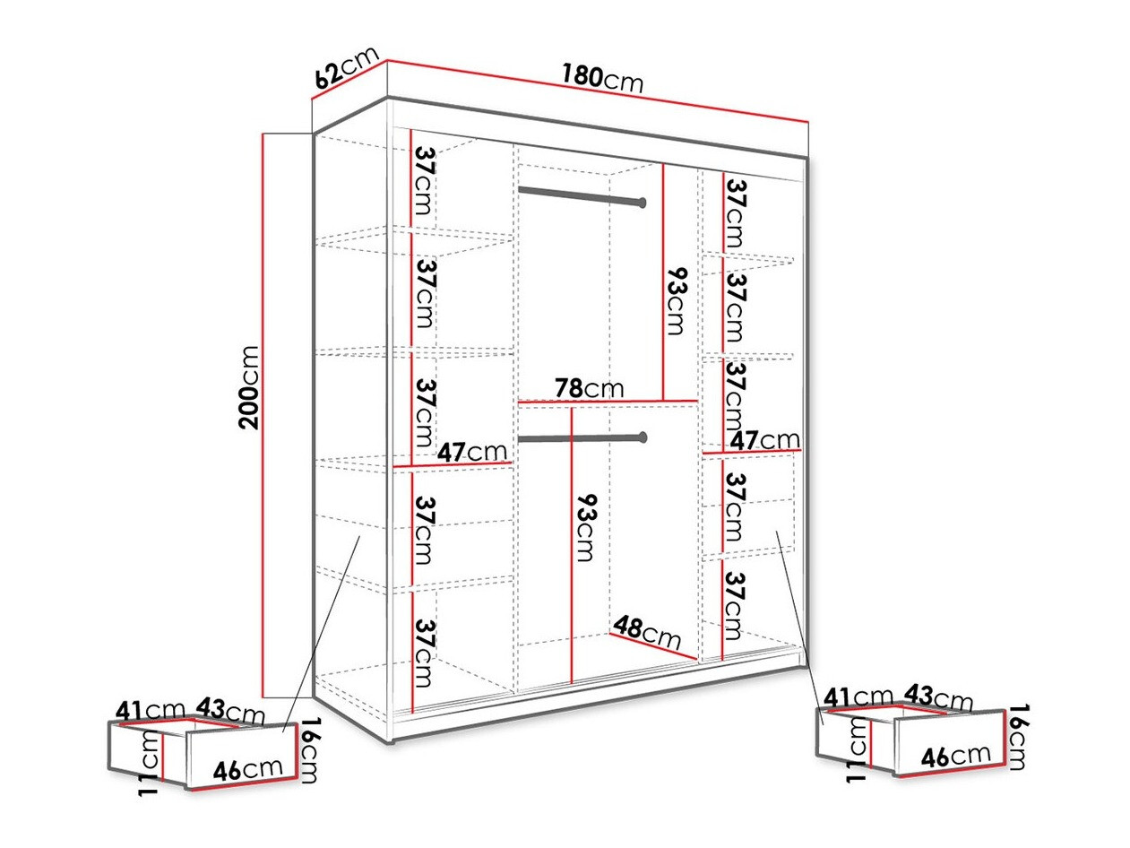 Kledingkast Hartford 243 (Matzwart + Zwart marmer)