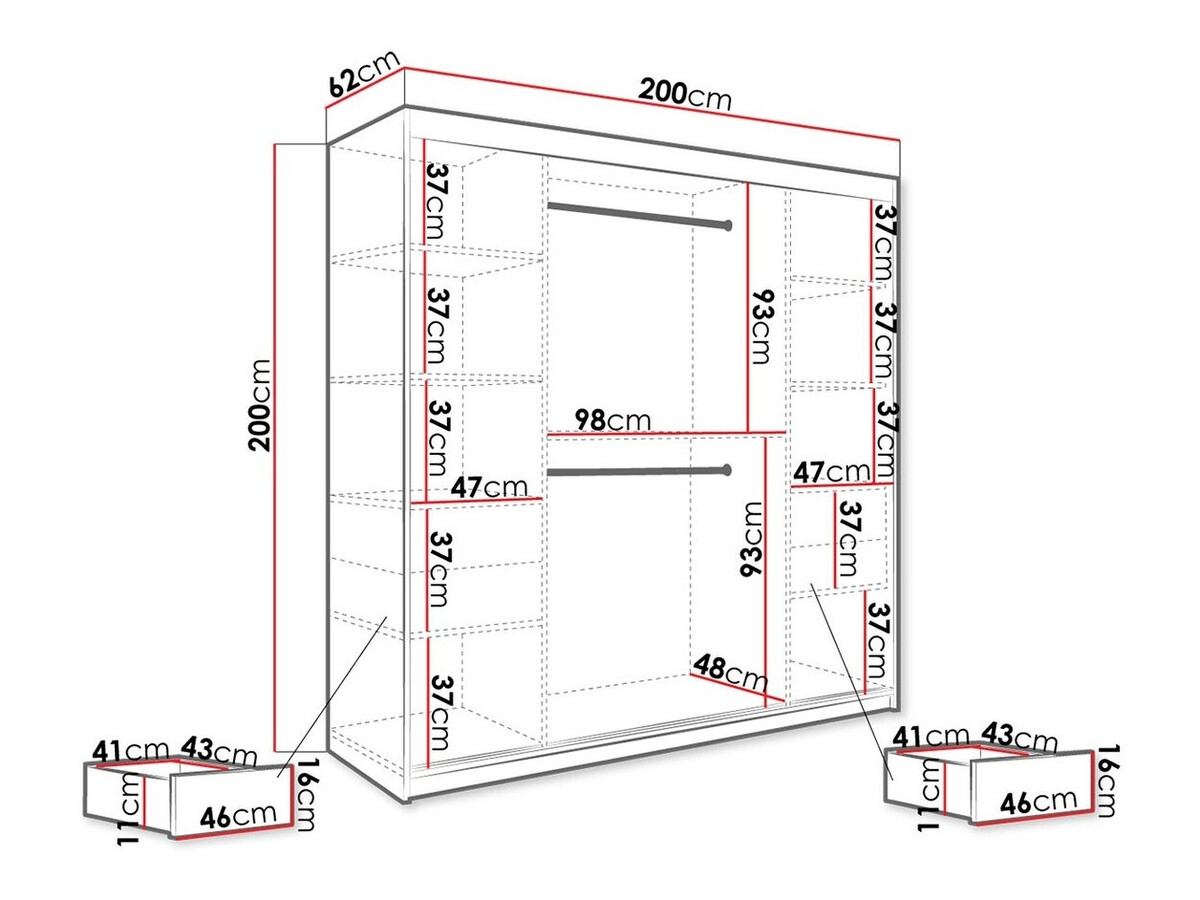 Kledingkast Hartford 244 (Mat wit + Zwart marmer)