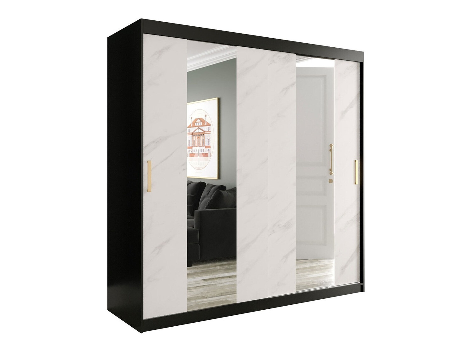 Kledingkast Hartford 244 (Matzwart + Wit marmer)