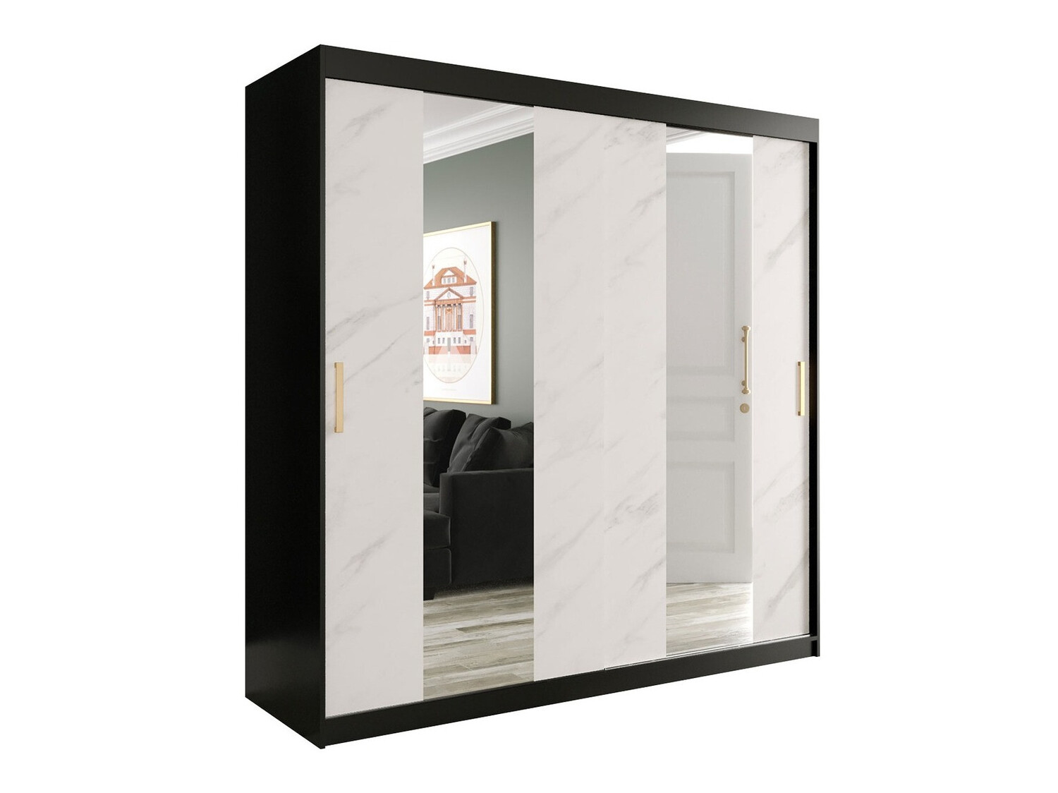 Kledingkast Hartford 244 (Matzwart + Wit marmer)