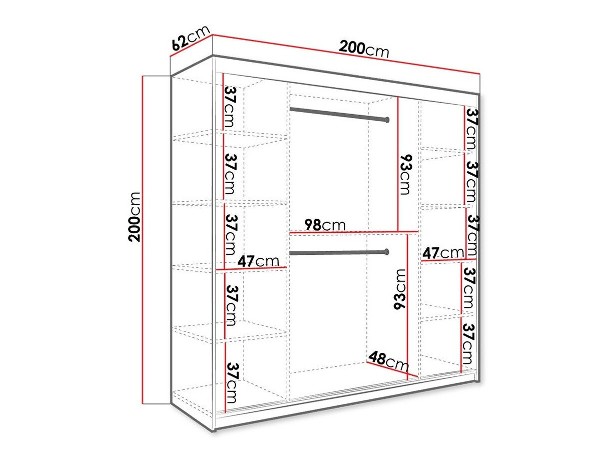 Kledingkast Hartford 244 (Matzwart + Zwart marmer)