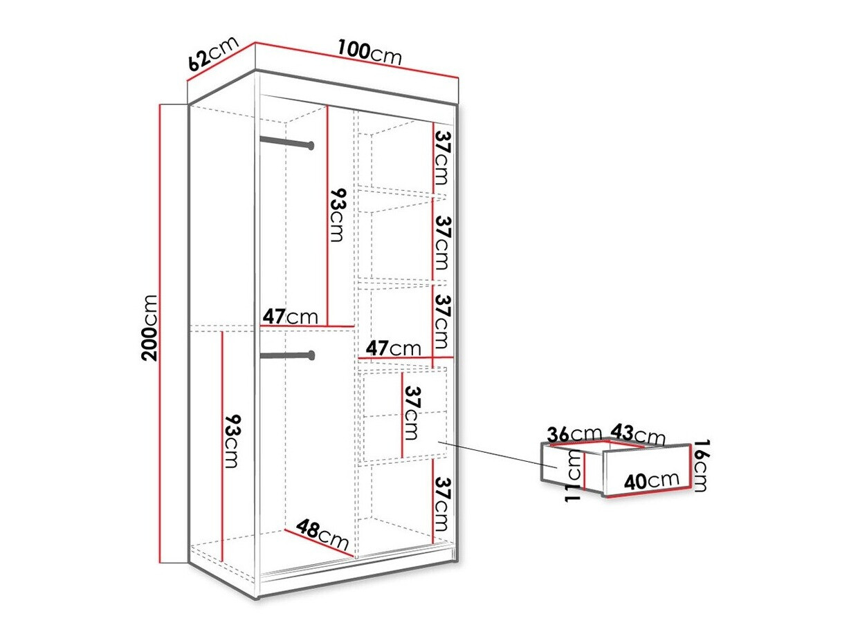 Kledingkast Hartford 246 (Matzwart + Zwart marmer)