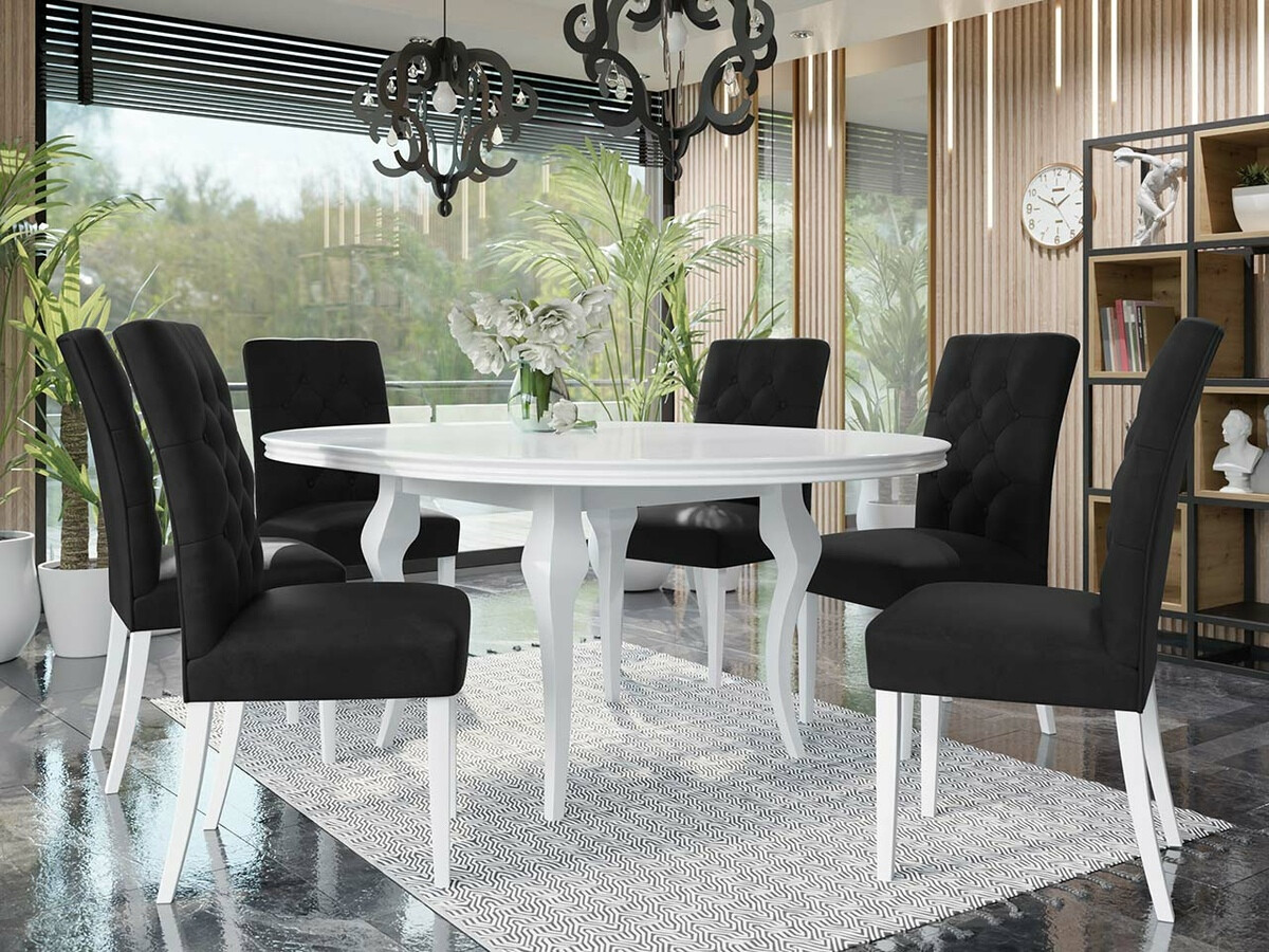 Eetkamerset Racine 129 (Glanzend wit + Magic Velvet 2219)