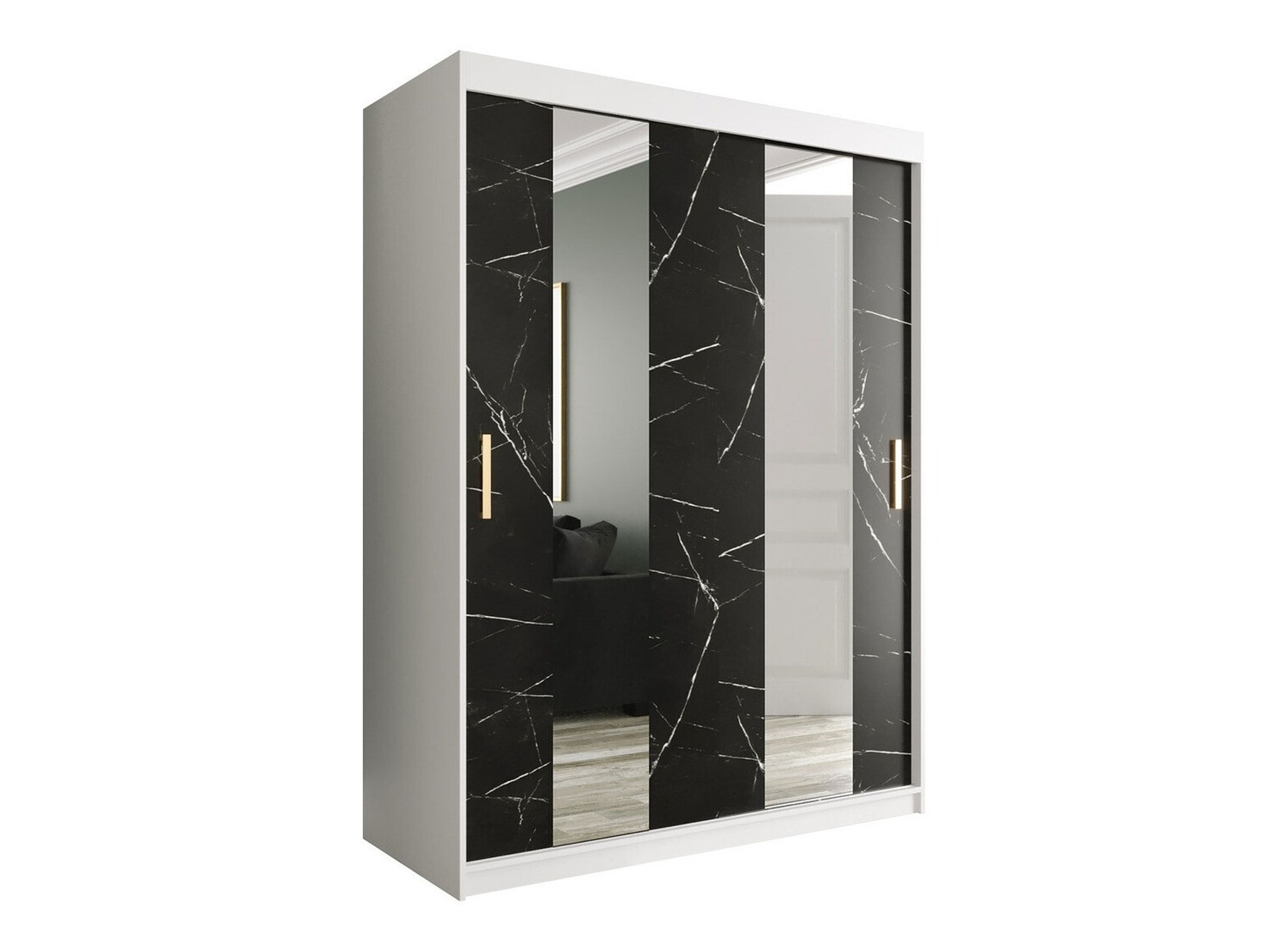 Kledingkast Hartford 242 (Mat wit + Zwart marmer)