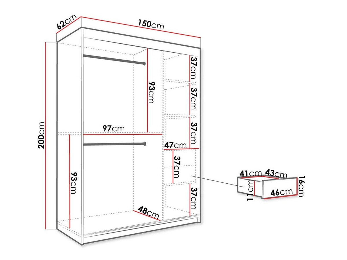 Kledingkast Hartford 242 (Mat wit + Zwart marmer)