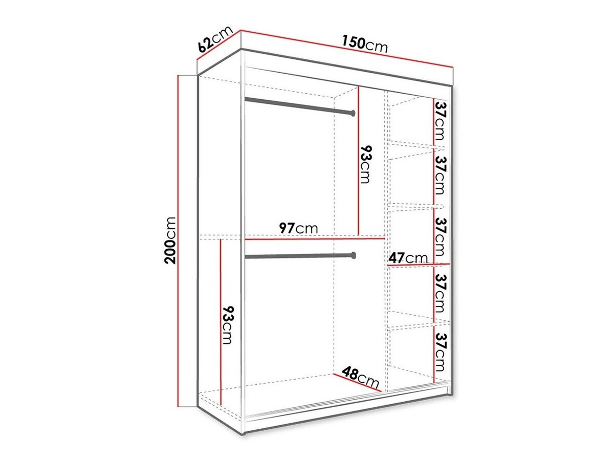 Kledingkast Hartford 242 (Matzwart + Wit marmer)