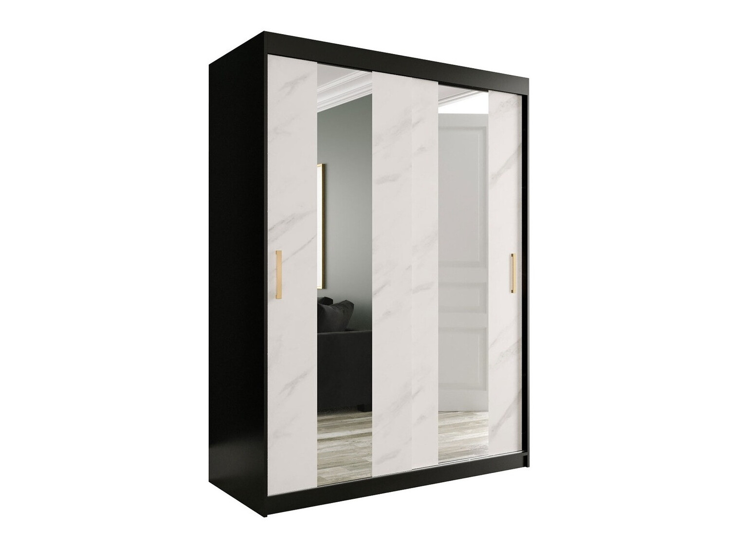 Kledingkast Hartford 242 (Matzwart + Wit marmer)