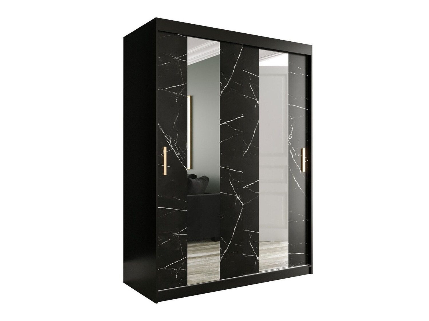 Kledingkast Hartford 242 (Matzwart + Zwart marmer)