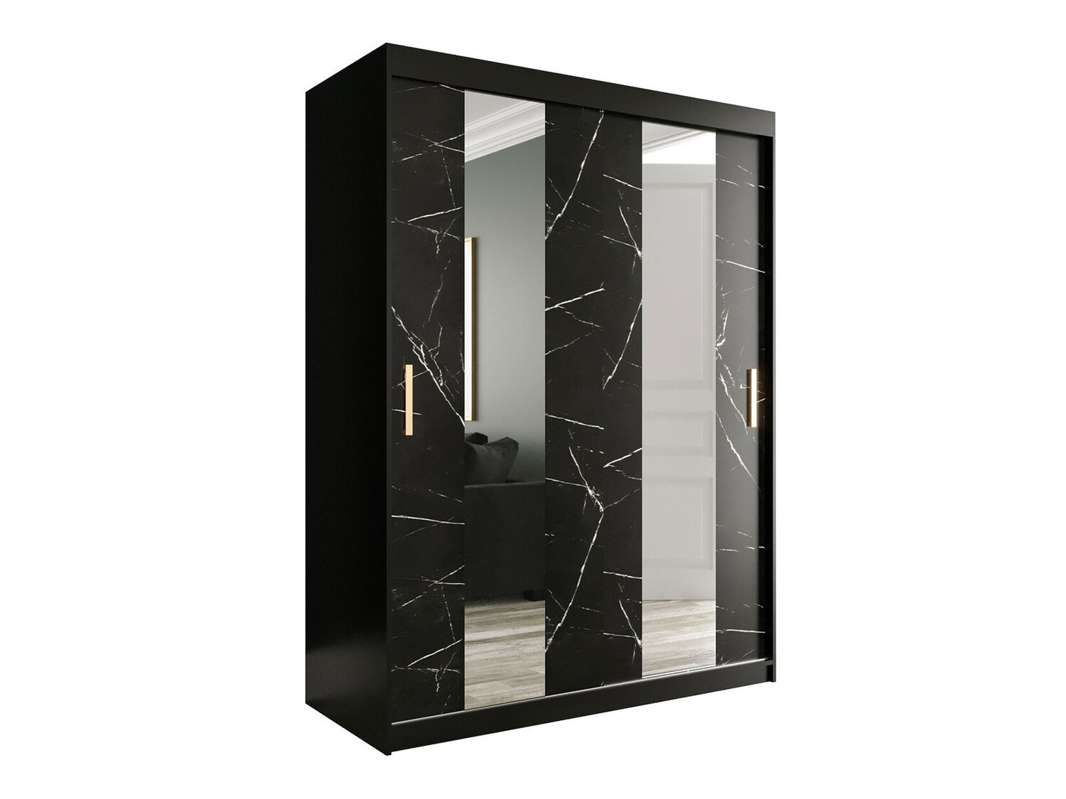 Kledingkast Hartford 242 (Matzwart + Zwart marmer)