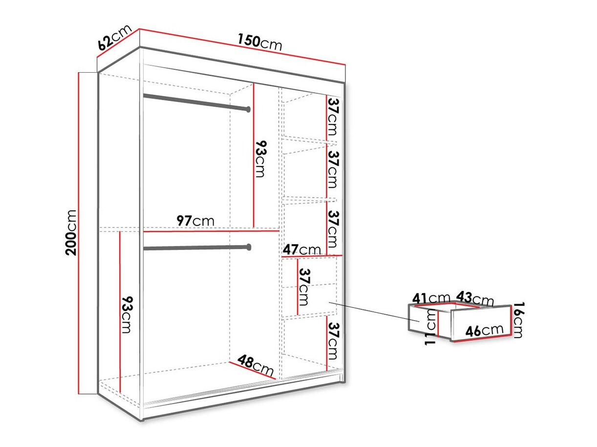 Kledingkast Hartford 242 (Matzwart + Zwart marmer)