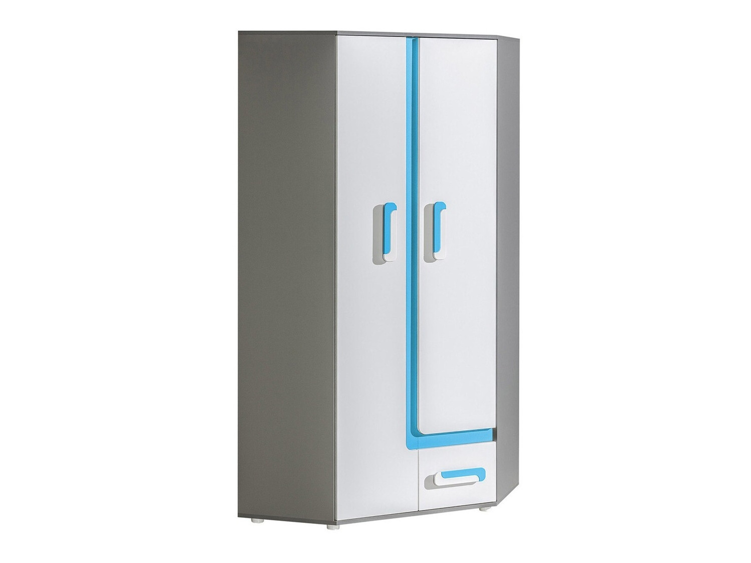 Hoekkledingkast Levtala 102 (Antraciet + Wit + Turquoise)