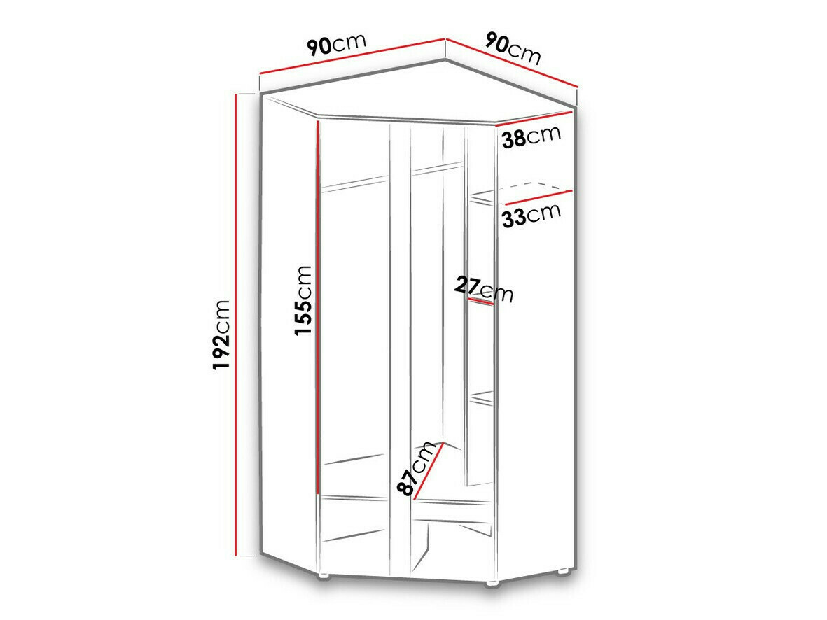 Hoekkledingkast Levtala 102 (Antraciet + Wit)