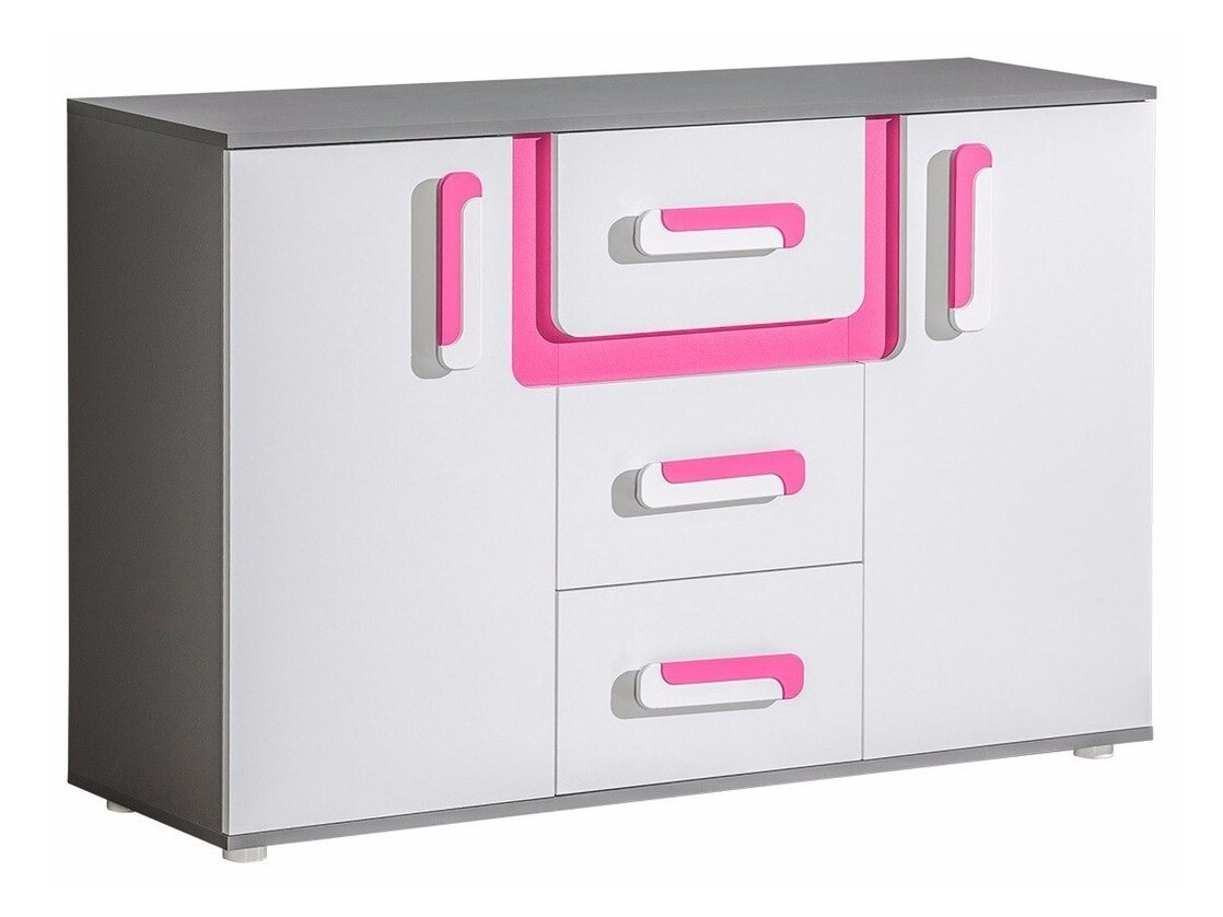 Ladekast Levtala 107 (Antraciet + Wit + Roze)