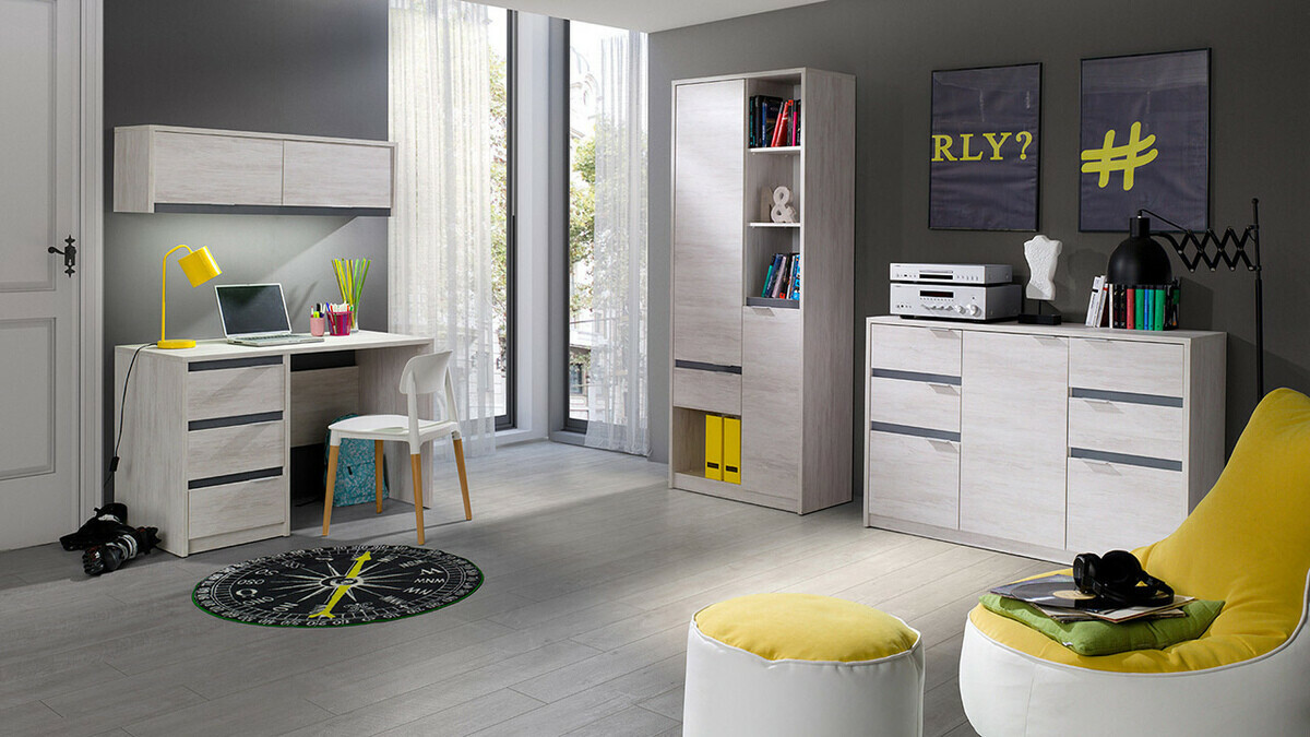 Ladekast Fivelbo 101 (Klooster eik + Glanzend zwart)