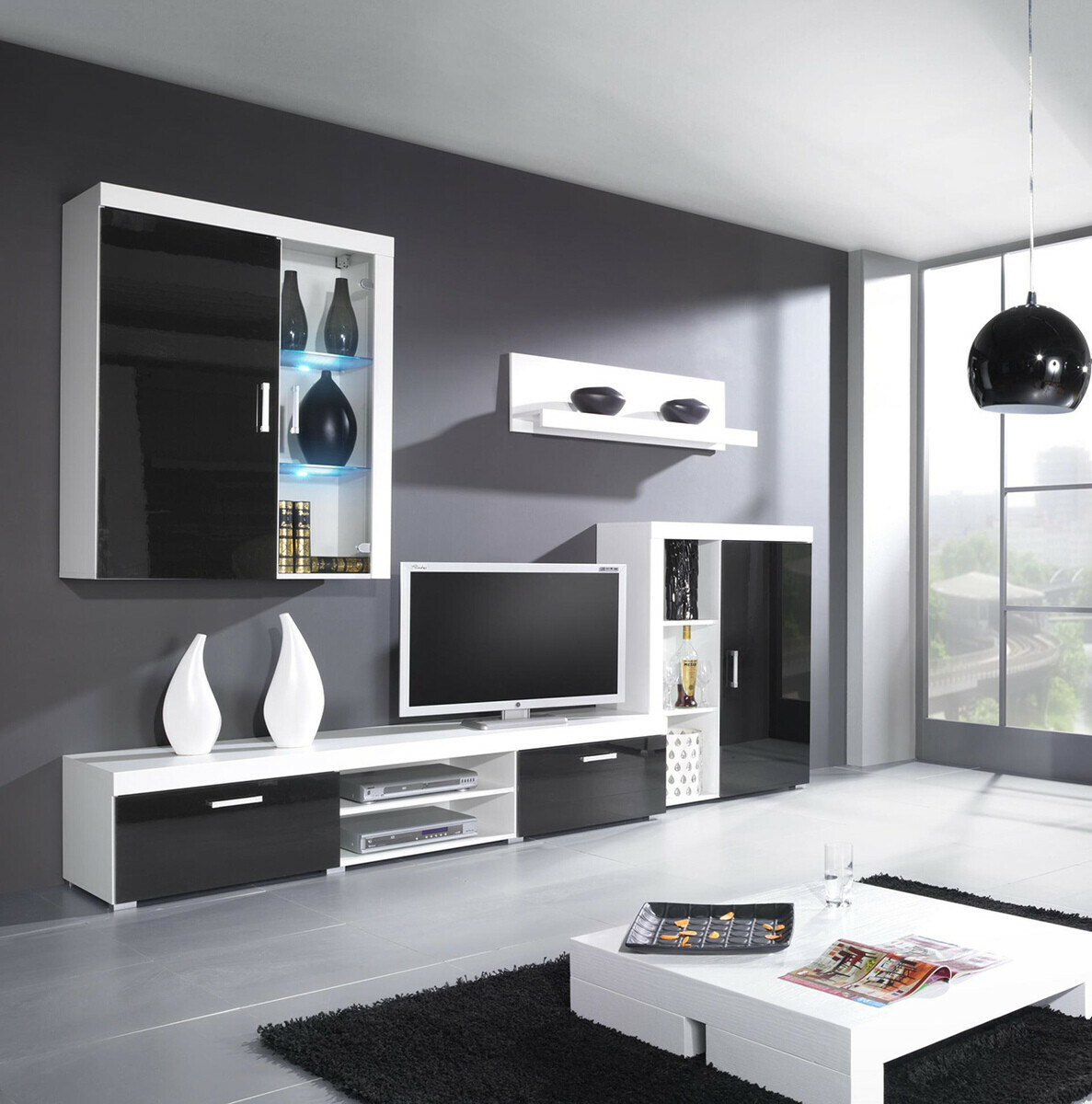 Wandkast Odebeli 101 (Wit + Glanzend zwart)