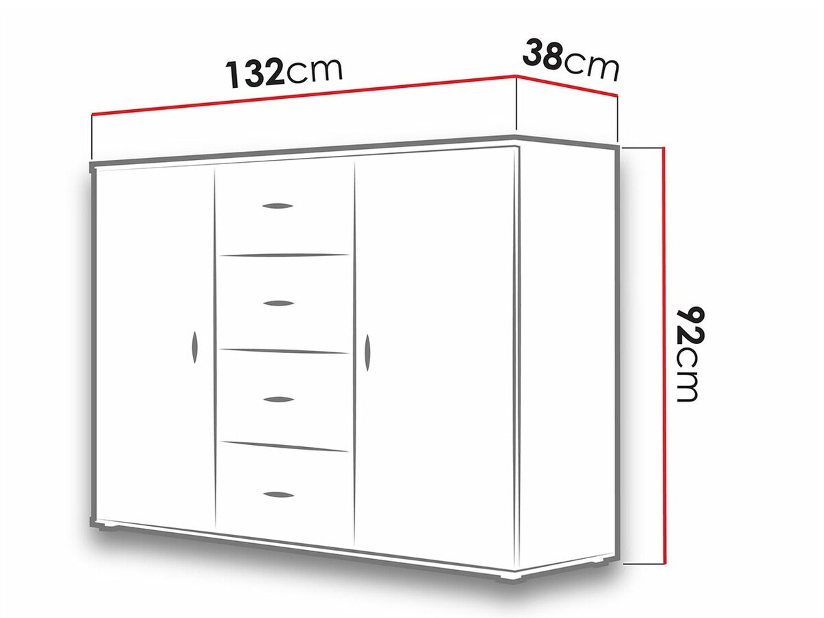 Ladekast Charlotte 118 (Zwart + Glanzend zwart)
