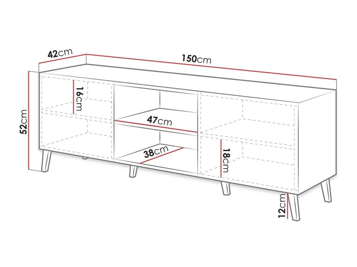 TV-meubel Charlotte 144 (Zwart + Glanzend zwart)