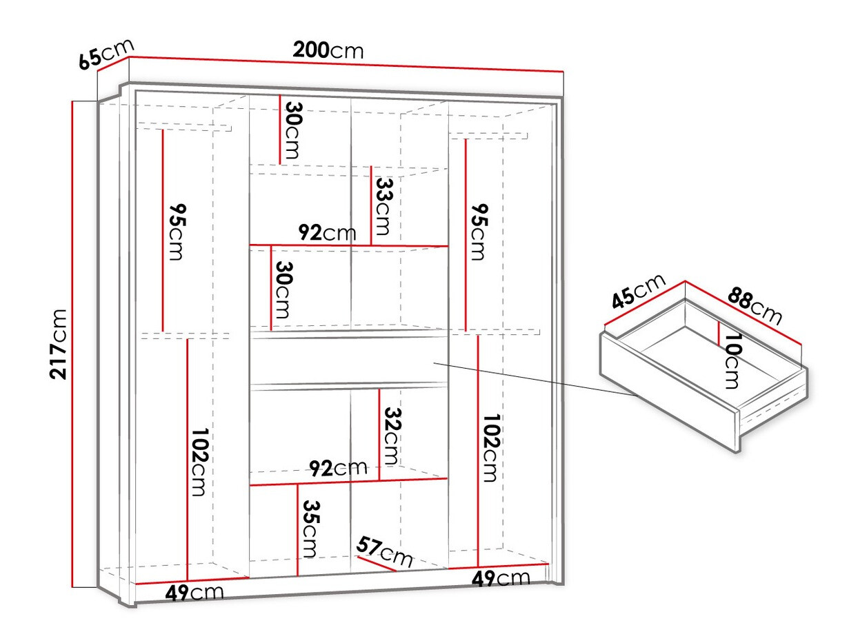 Kledingkast Honolulu 135 (Grijs)
