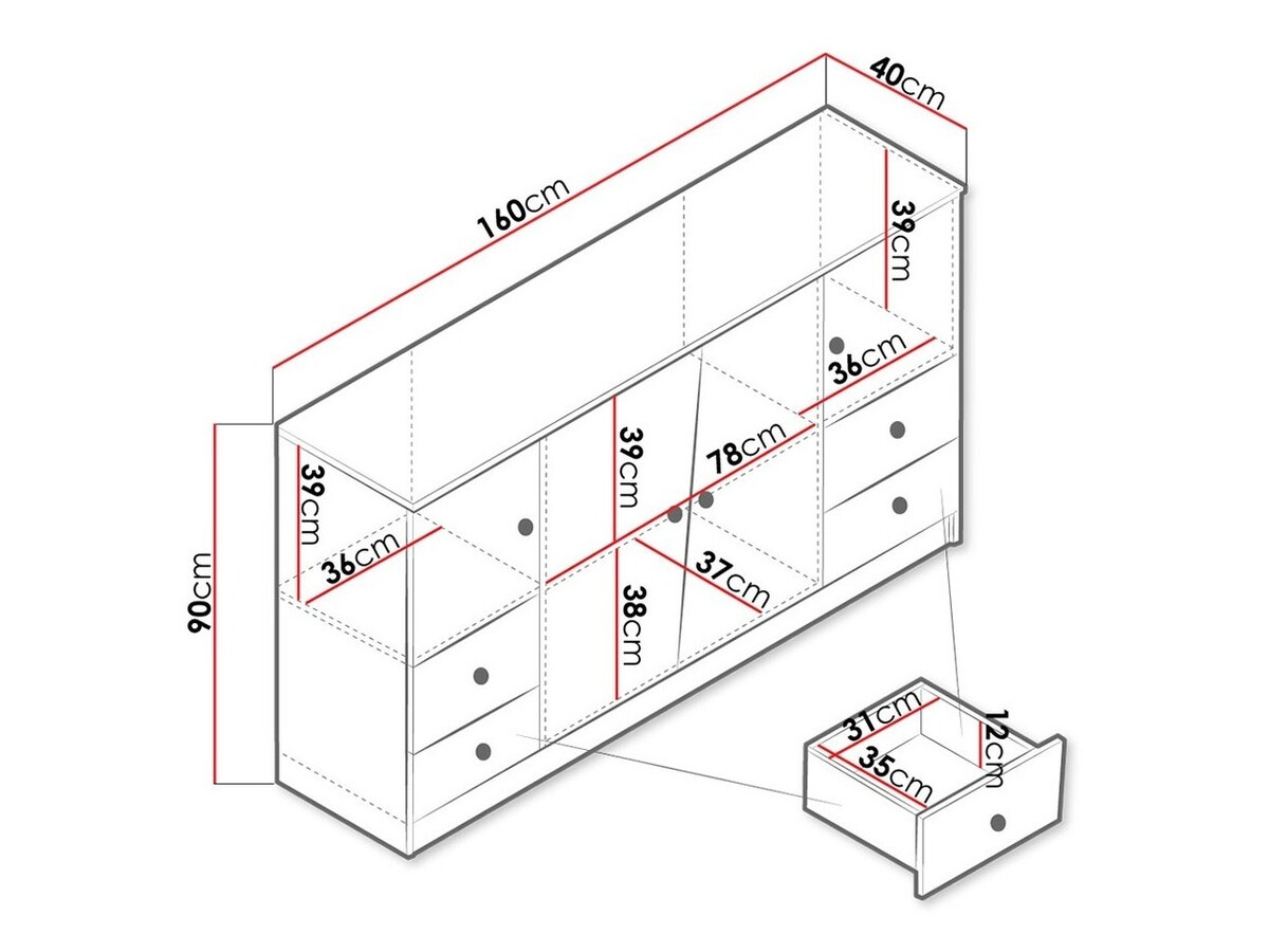 Ladekast Almira 105 (Artisan eiken + Wit + Grijs)