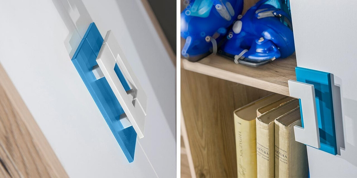 Ladekast Tolfere 100 (Licht eiken + Wit + Turquoise)