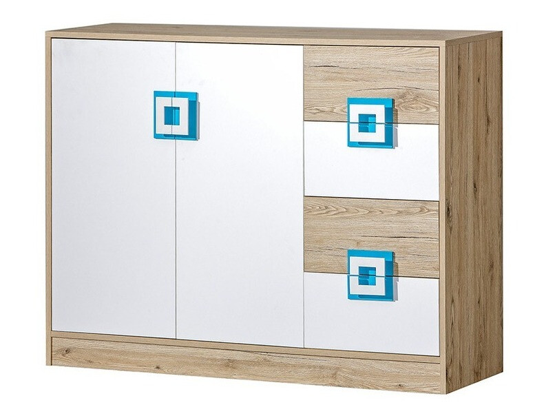 Ladekast Tolfere 100 (Licht eiken + Wit + Turquoise)
