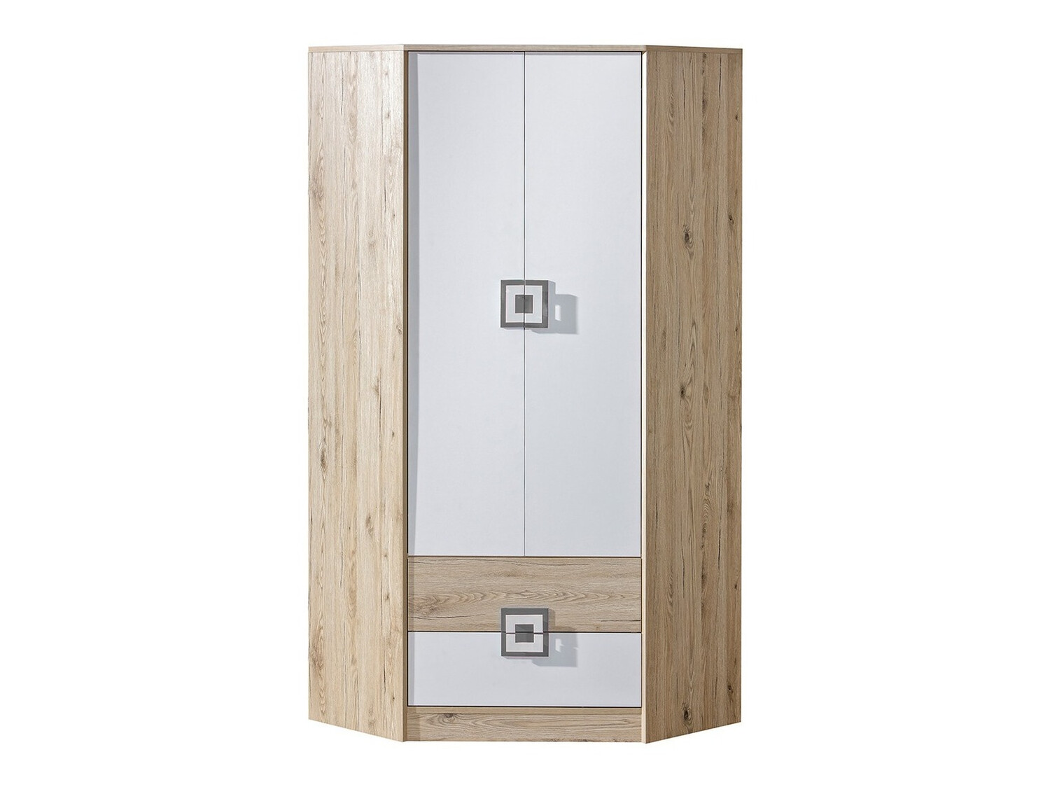 Hoekkledingkast Balvire 103 (Licht eiken + Wit + Grijs)