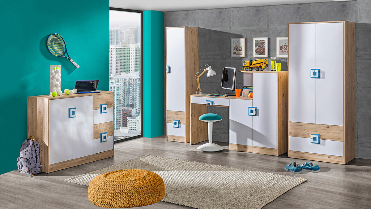 Kledingkast Balvire 104 (Licht eiken + Wit + Grijs)