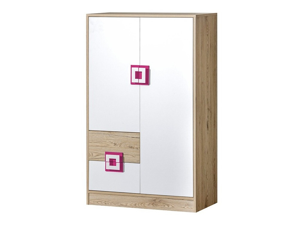 Ladekast Balvire 108 (Licht eiken + Wit + Roze)