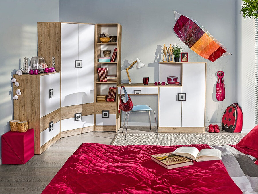 Ladekast Balvire 109 (Licht eiken + Wit + Grijs)