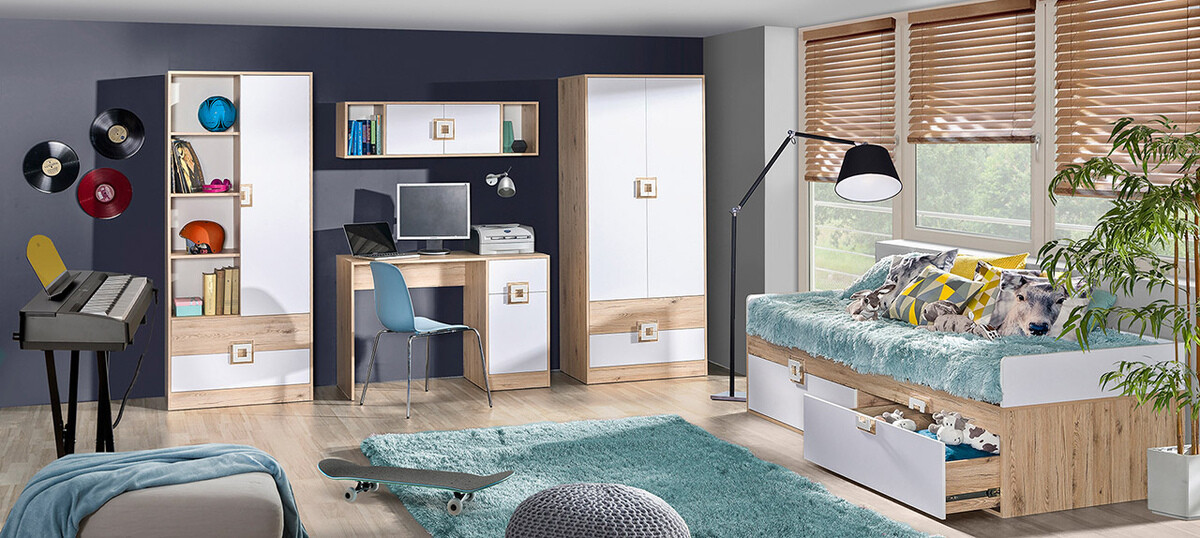 Wandplank Balvire 112 (Licht eiken + Wit + Grijs)