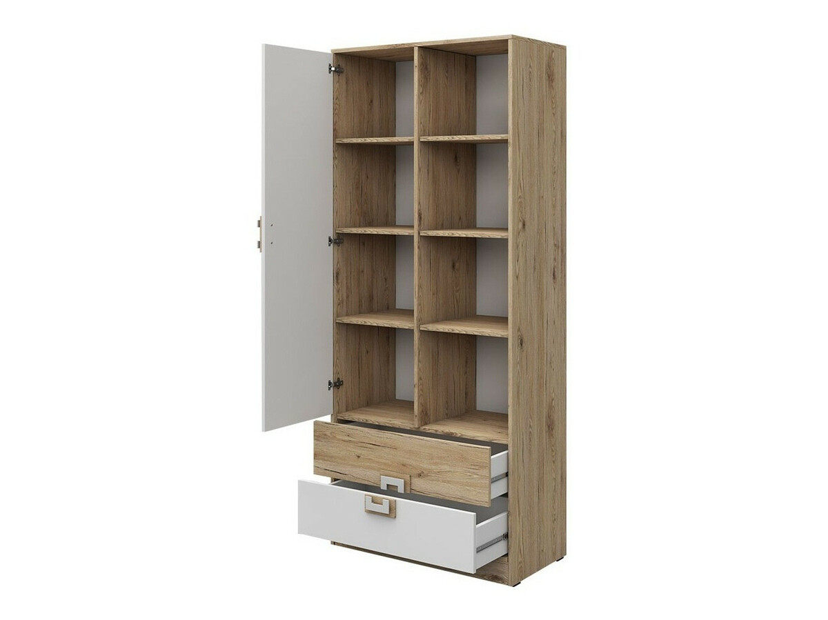 Boekenkast Balvire 105 (Licht eiken + Wit + Grijs)