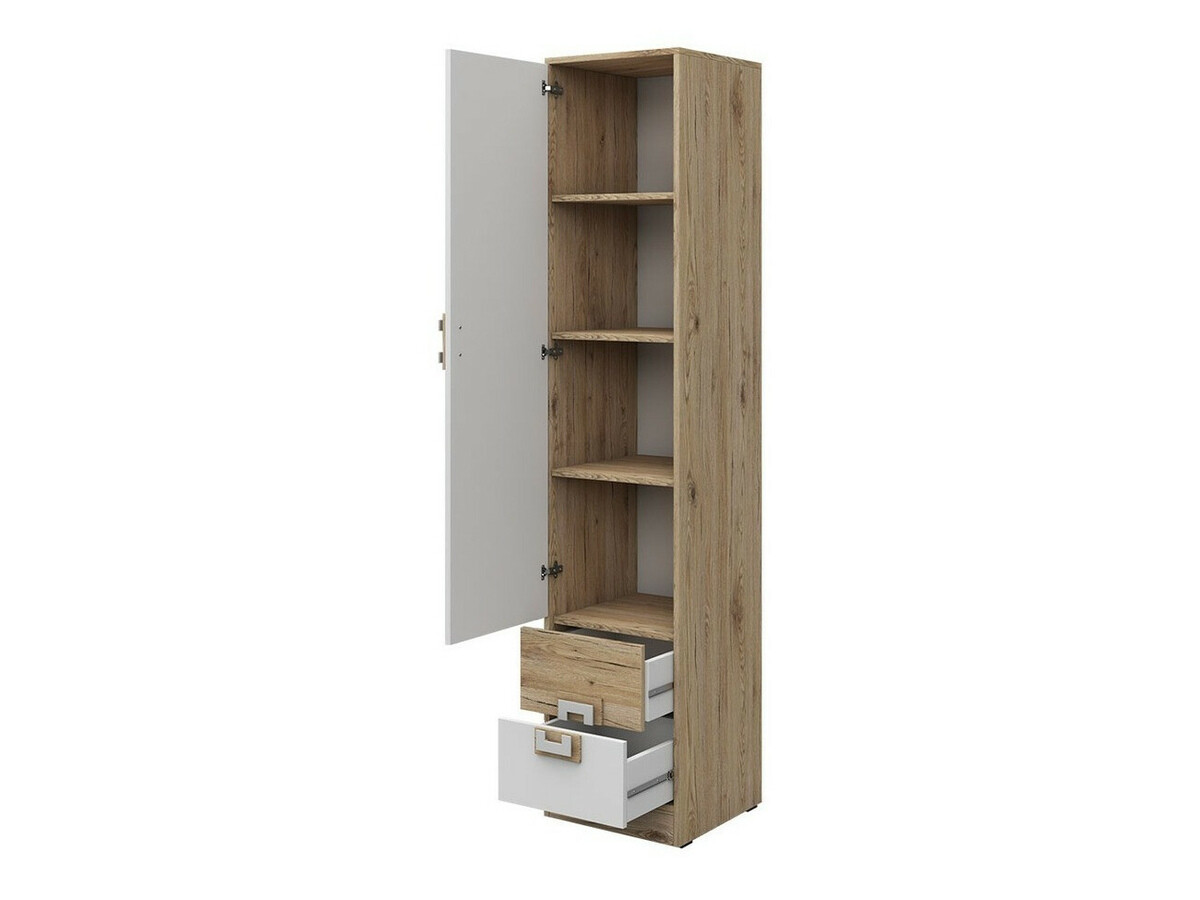 Boekenkast Balvire 106 (Licht eiken + Wit + Grijs)