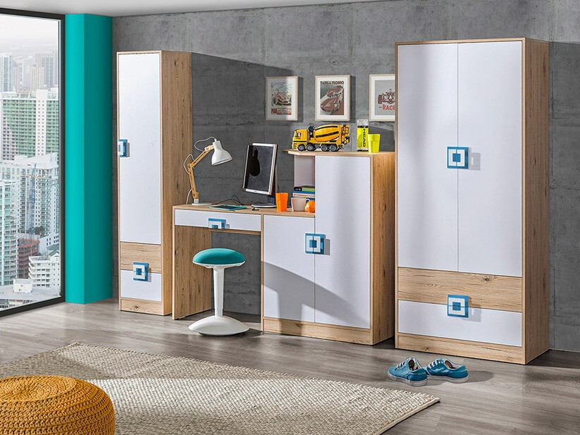 Boekenkast Balvire 106 (Licht eiken + Wit + Roze)