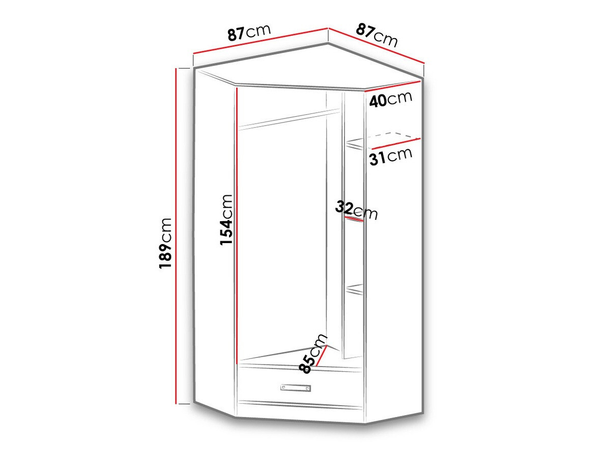 Hoekkledingkast Lorlare 112 (Wit + Grijs)