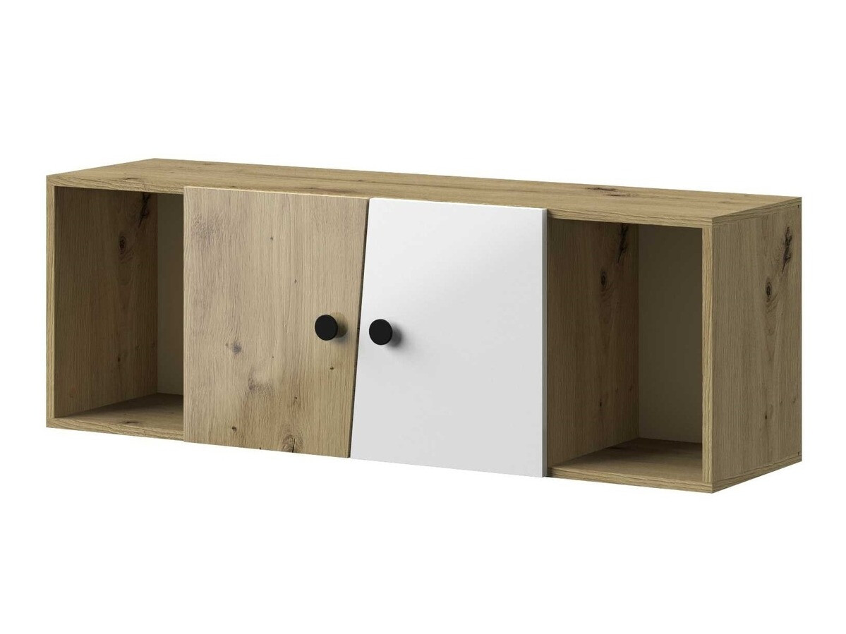 Wandkast Mirelbu 111 (Artisan eiken + Glanzend wit + Zwart)