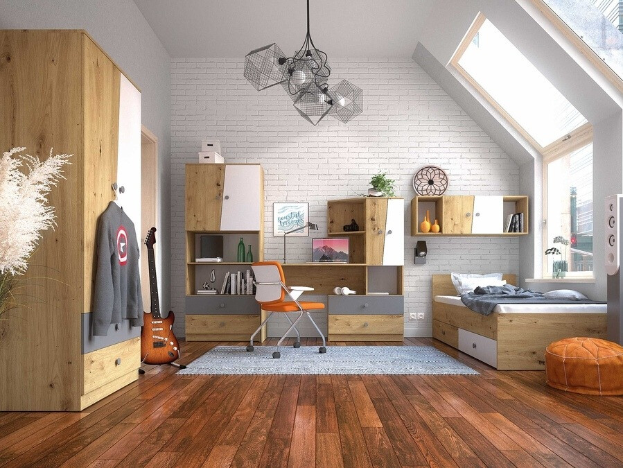 Wandkast Mirelbu 111 (Artisan eiken + Glanzend wit)