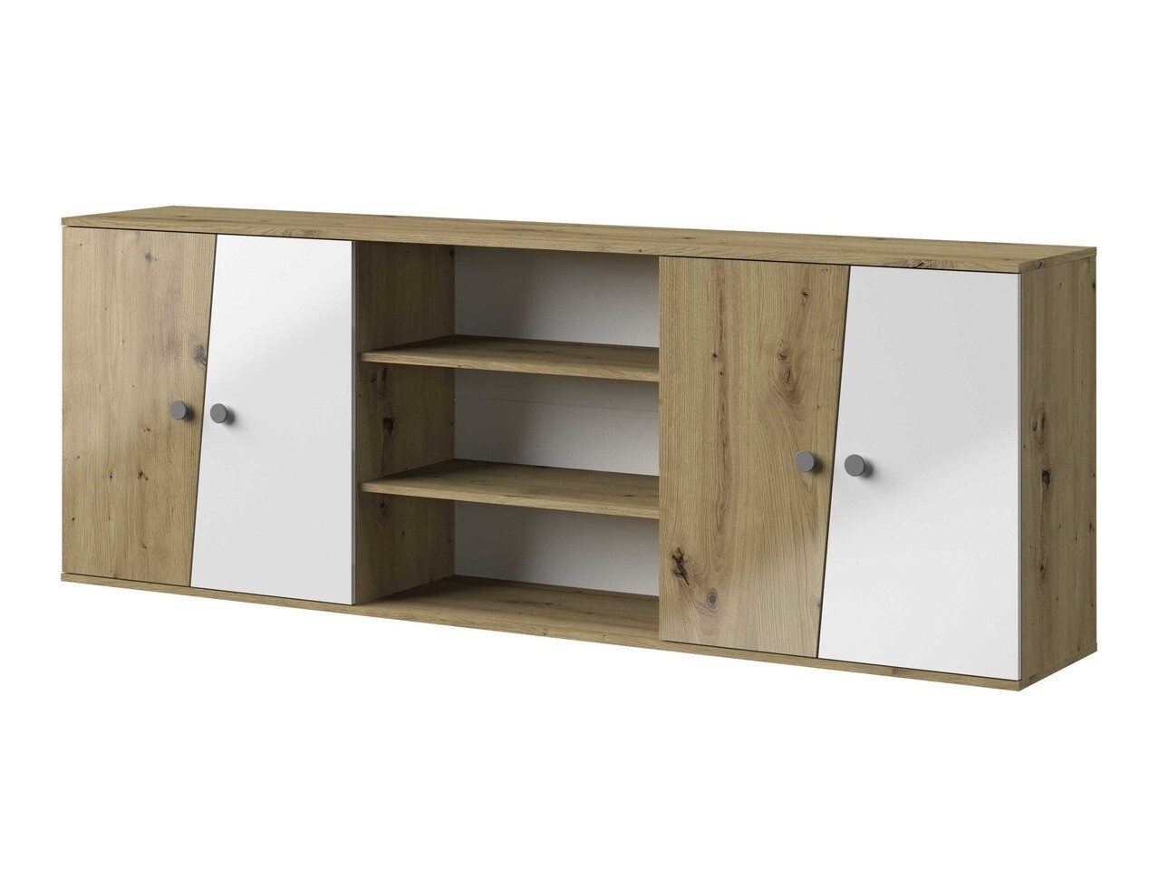 Wandkast Mirelbu 115 (Artisan eiken + Glanzend wit + Grijs)