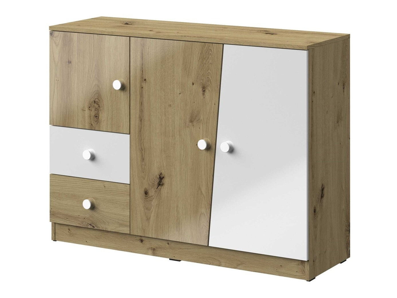 Ladekast Mirelbu 106 (Artisan eiken + Glanzend wit)