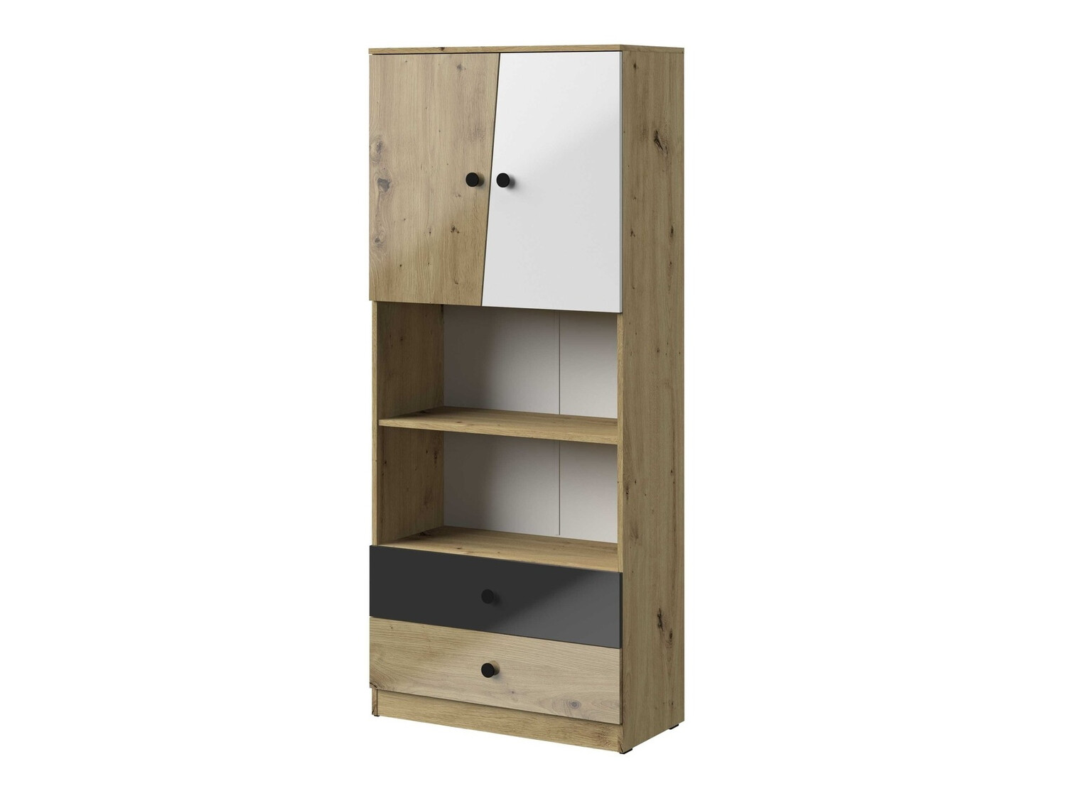 Boekenkast Mirelbu 103 (Artisan eiken + Glanzend wit + Glanzend zwart)